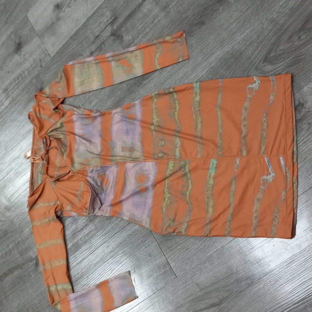 SKIMS dress.  Jolie Vibrant Orange and Pastel Long Sleeve Dress...